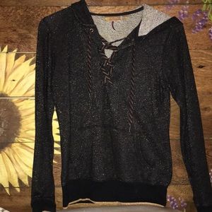 Lace up sweatshirt with gold sparkly accents!